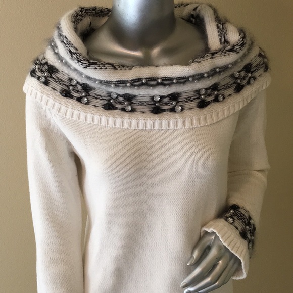 WHBM jewel & pearl detail cowl sweater - Picture 2 of 10